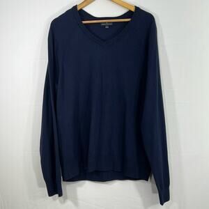 Brooks Brothers XL Pima Cotton Blend Men's V Neck Navy Blue Sweater
